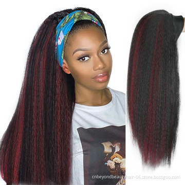 Kinky Straight Headband Wig Yaki Synthetic Hair Wig For Black Women  Glueless Full  Machine Made Wigs With Headband